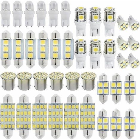 Lot de 42 ampoules LED blanches combinées pour éclairage intérieur de voiture (liseuse, plafonnier, éclairage de plaque d'immatriculation), 6000K, 12V