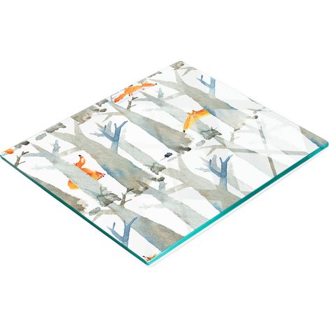 Tableau décoratif multifonctionnel de cuisine en verre trempé, motif renard, 60 x 52 cm (1/5)
