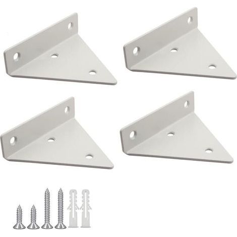 4 Pices Supports Tablettes Flottantes Support D\\'tagre en Triangle en Mtal Flottant Equerre Etagere Mural Dissimuls Avec vis pour Dco Salon, Chambre, Salle de Bain - Blanc (1/5)