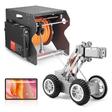 Robot Inspection Canalisation Égout, Câble Détection 120 m, Caméra Avant Arrière 2 Mpx, Tablette Tactile, Caméra Plomberie IP68, Éclairage, Compteur Distance, pour Canalisations Industrielles (1/3)