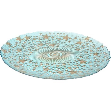 Assiette de présentation ronde motif œil bleu turquoise en verre 32 x 32 x 2,5 cm - PANGIVO (1/4)