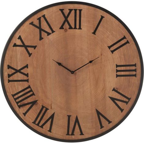 Horloge ronde 60x3x60 cm naturel et noir