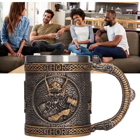 Gobelets en résine, vaisselle personnalisée, chopes à bière médiévales vikings en forme de crâne, intérieur en acier inoxydable (1/5)