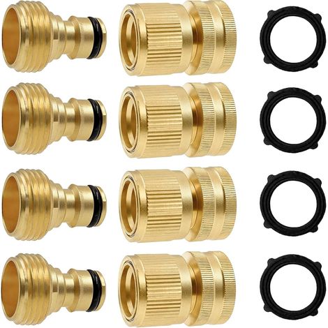 Lot de 4 raccords rapides pour tuyau d'arrosage, en laiton massif de 1,9 cm, raccord rapide mâle et femelle sans fuite (1/5)