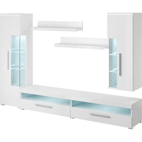 Composición de 5 muebles para salón en color blanco brillante colección BOMBAY (1/3)