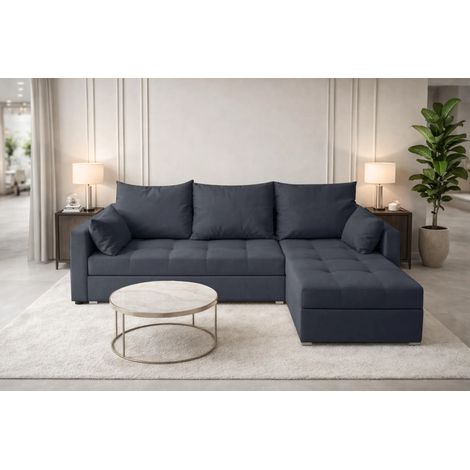AX LIVING Ecksofa ELIF Dunkelgrau mit Schlaffunktion L-Form, Sofa mit Bettkasten - Moderne Ecksofa, Wohnzimmer Ecksofa - Eckcouch Dunkelgrau - Rechts