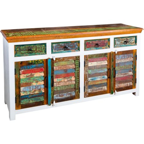 Buffet PATCHWOOD 160 cm in legno di mango e legno riciclato - 4 porte multicolori e 4 cassetti (1/5)
