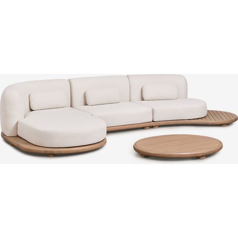 Set da giardino con divano modulare chaise longue sinistro a 3 pezzi e tavolino in legno di acacia Gerard SKLUM             (1/5)