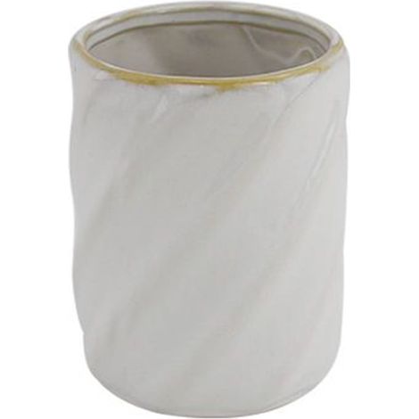 Cleafe - Bicchiere Porta Spazzolini Ceramica Rigato Obbliquo Bianco Bordo Oro Arredo Bagno 87799 - (1/2)