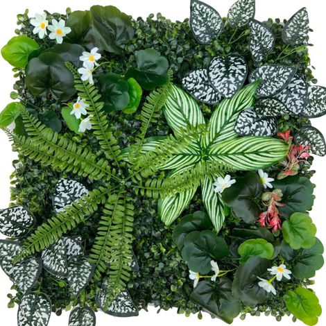 Lot de 4 haies murales artificielles, écrans de protection et d'intimité pour jardin, toile de fond en gazon synthétique, protection UV, 50 cm x 50 cm (1/5)
