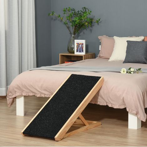 Rampa para mascotas ajustable y plegable de madera con alfombra antideslizante 90x40x61 cm (1/5)