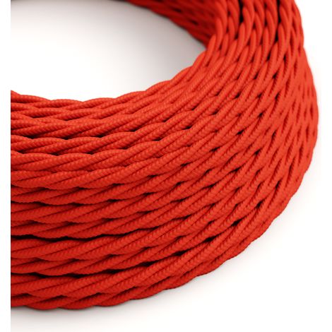 Creative-Cables Cavo elettrico rivestito in tessuto, Rosso Fuoco TM09, 1 m, Trecciato effetto seta, Sezione 3 x 0,75 mm² (1/3)