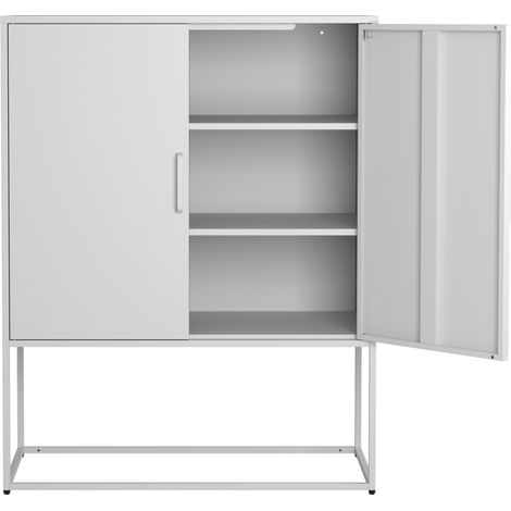Aparador metálico con 2 baldas, puertas magnéticas y sistema antivuelco, 85x40x109 cm, blanco (1/5)