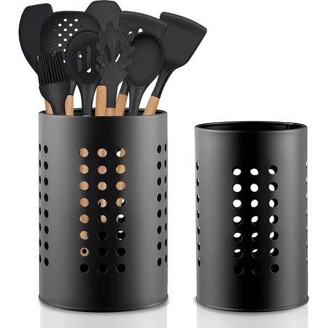 2 Pièces Porte-ustensiles Cuisine, Acier Inoxydable Noir, Egouttoir Vertical, Rangement Couteau Fourchette, Pour Cuisine Moderne