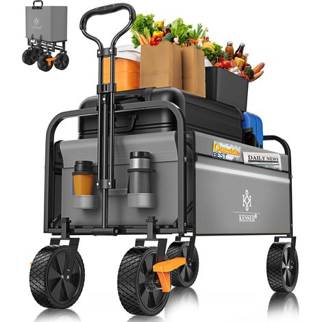 KESSER® Bollerwagen faltbar Handwagen Transportkarre Gerätewagen inkl. 2 Netztaschen & Cover klappbar PVC-Reifen bis 80 kg Tragkraft Grau (1/5)