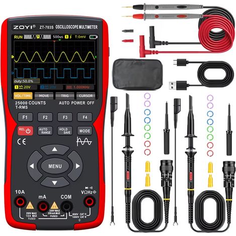 Oscilloscope automobile portable 3-en-1 à double canal, générateur de signaux et multimètre — 50 MHz — pour applications de bricolage et de test