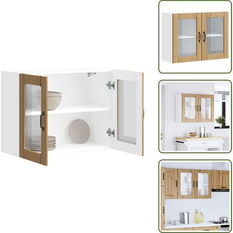 Armadio in legno - vidaXL Pensile da Cucina con Porta in Vetro Lucca Rovere Artigianale - Armadio per cucina