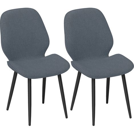 Zwei Designer-Küchenstühle aus Metall mit geschwungenen Rückenlehnen und gepolsterten Sitzen, graue Farbe