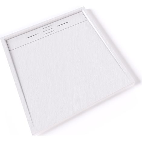 HIEMAL Receveur de douche 90 x 90 cm résine Blanc aspect ardoise + bonde incluse - Salle de bain