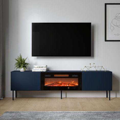 TV-Schrank Vermezzo, 1 Regal, 2 Türen, Kamin enthalten, 200x42x57h cm blau (1/5)
