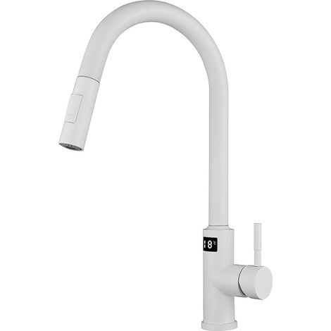 Robinet de cuisine tactile intelligent, affichage numérique, extractible, blanc. (1/5)