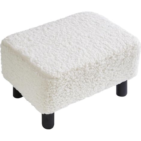 Petit Pouf Ottoman, Repose-Pieds, Ottomane Rectangulaire, Tabouret à Chaussures, Teddy Velours Matériel, Tabourets de Canapé pour Salon, Chambre à Coucher, Blanc 42×29×24CM RF-BD216 (1/5)
