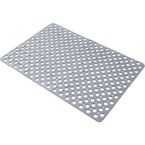 1 Tapis de bain, TPE, ventouses, trous de drainage, antidérapant, gris, 43x75cm, salle de bain (1/4)