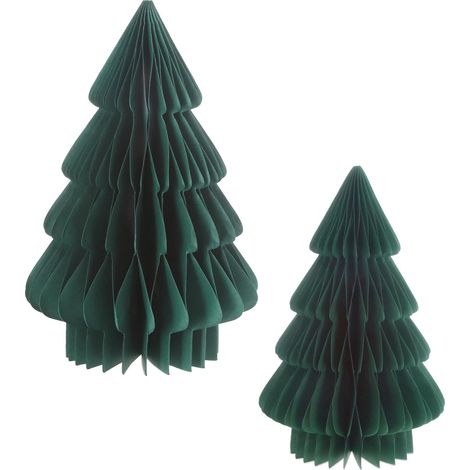 Papier Tannenbaum Aufsteller 2er Set 30 cm / 20 cm - grün - Tisch Deko Weihnachtsbaum zum Aufstellen - Dekoaufsteller für Weihnachten Advent Winter Fenster Dekoration