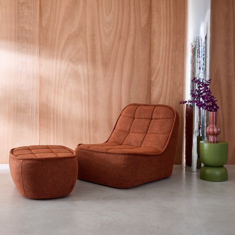 Chauffeuse bouclette texturée 1 place + repose pieds terracotta L 93 x P 104 x H 85cm - Boni