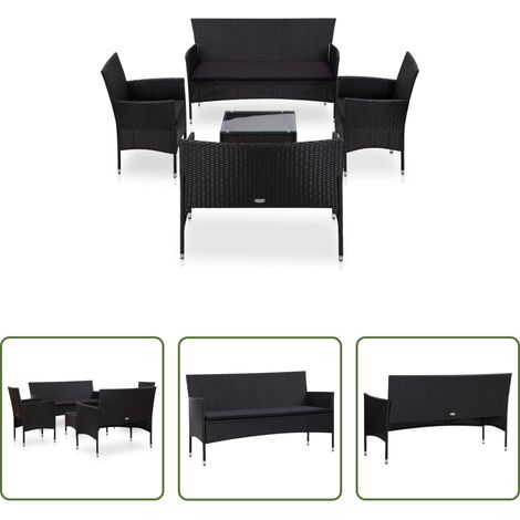 vidaXL Rattan - 5-tlg. Garten-Lounge-Set mit Auflagen Poly Rattan Schwarz (1/5)