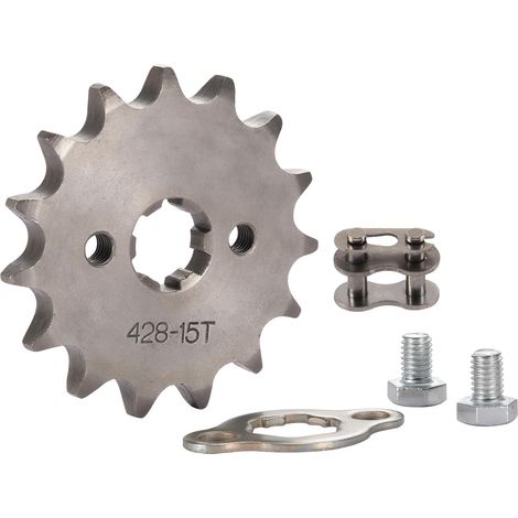 Pignon avant Moto 428-15T 17 mm pour motos tout-terrain, mini-motos, quads et cyclomoteurs 50cc, 70cc, 90cc, 110cc et 125cc.