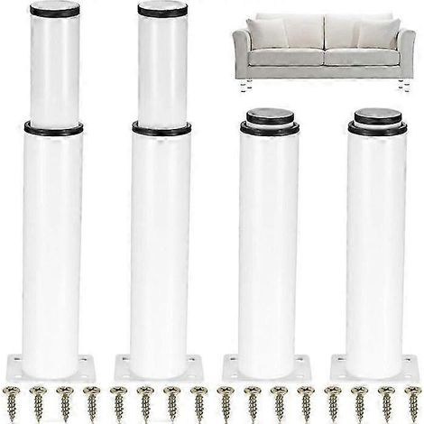 Quatre pieds de table réglables en métal blanc, de 25 à 43 cm de longueur, adaptés aux tables basses. Une table est incluse dans l'ensemble. (1/5)