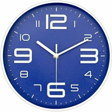 Horloge murale moderne, nombre 3D de 12 pouces, horloges murales à quartz silencieux sans tic-tac, cadran rond et coloré, facile à lire, horloge décorative de style simple (bleu)