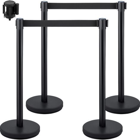 VEVOR Poteau de Guidage, 4 Pcs Poteaux de Separation Retractable avec 2 m Ceinture Noire, File deAttente Balisage en Acier Inoxydable, Barriere de Passage pour Aeroport Banque Controler des Foules (1/5)