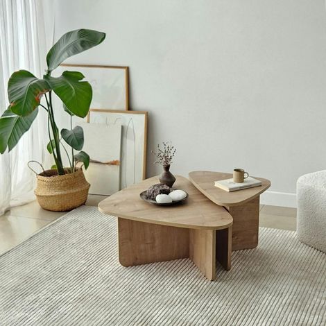 Table basse gigogne effet bois, triangle organique (x2) MARFA