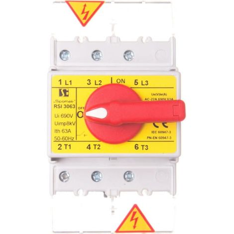 Interrupteur-sectionneur tripolaire 63 A avec bouton sur interrupteur rouge RSI-3063W03