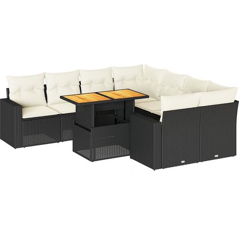 Set Divani da Giardino 9 pz con Cuscini Nero in Polyrattan vidaXL (1/5)