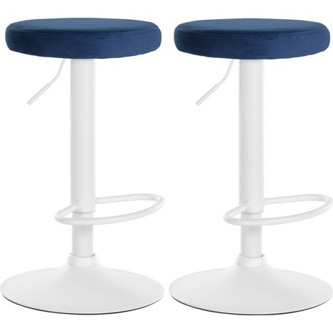 Set di 2 sgabelli da bar con seduta in tessuto di velluto blu e struttura in metallo bianco TDB10696