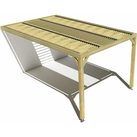 Pergola bois • 3m x 5m • adossée • sens profondeur • lames orientables bioclimatiques incluses • livraison comprise (1/3)