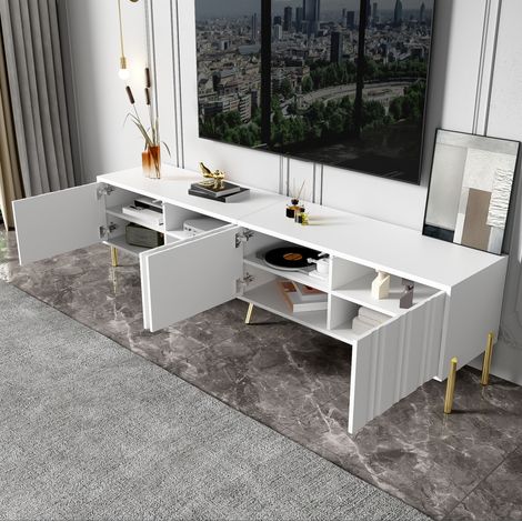 Meuble TV 190x38x48 cm en MDF et panneaux de bois blanc, avec rangement pour salon FloraGrace (1/5)