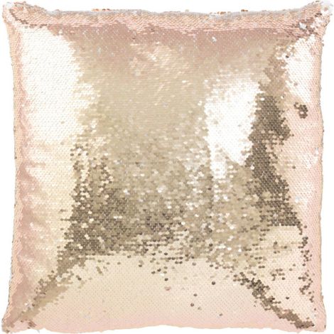 Coussin Déco Réversible "Sequin" 45x45cm Champagne & Blanc (1/4)