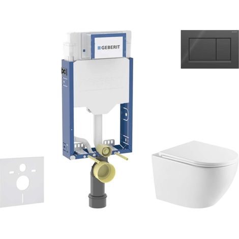 Geberit Kombifix - Set Vorwandelement, WC Oudee mit Softclose-Sitz und Sigma20-Betätigungsplatte, schwarz glänzend/schwarz matt SANI15CA5157