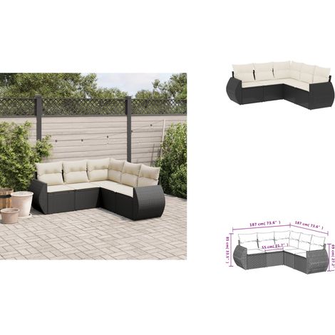 The Living Store Salon de jardin 5 pcs avec coussins noir résine tressée - Canapé avec accoudoirs (1/3)