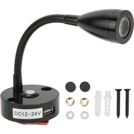 Tbest Liseuse 12V USB, 12V USB, 12V USB,Lampe De Lecture RV,Cou Flexible RV Lampe De Lecture De Chevet 3 Couleurs Lumière 12‑24V 3W USB Rechargeable Universelle pour Yachts Bateaux(Le Noir) (1/5)