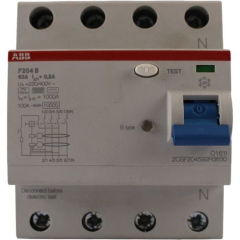 ABB Stotz S&J FI-Schutzschalter TypB 4P 63A,300mA,3kA,4TE F204B-63/0,3-4TE (2CSF204568R3630) (1/3)