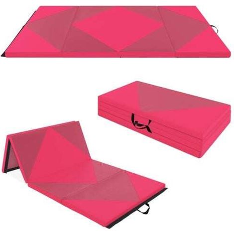 Tapis de gymnastique rose 240 cm pliable en cuir PU avec mousse EPE 5 cm, poignées et housse lavable pour yoga (1/5)