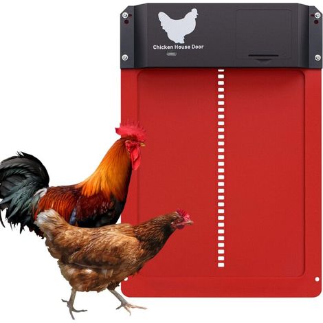 2.0 Nouveau Porte Automatique Poulailler, Automatique Etanche avec Capteur de Lumière Porte De Poulailler Automatique à Induction à Pile (Rouge) (1/5)