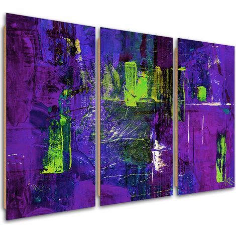 Quadro deco panel 3 paneli, Astrazione dipinta a mano viola - 60x40 (1/5)