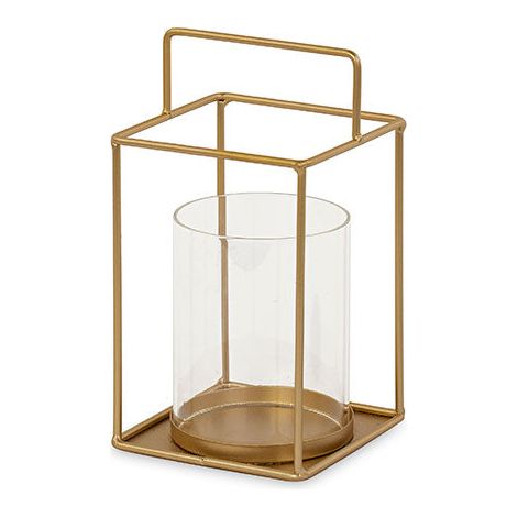 Tono Su Tono Lanterna Metallo con Vetro 100 x 100 x 180 Mm Oro