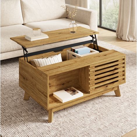 Mesa de centro elevable 90x55x57,5 cm de MDF efecto madera con almacenaje - CHICFURN (1/5)